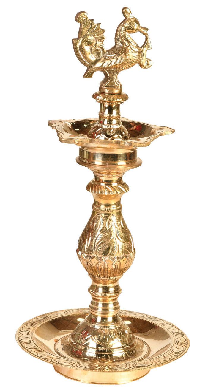 12" Handmade Brass Mayur Lamp for Home Decor