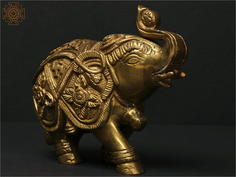 Decorated Elephant Brass Idol with Upraised Trunk