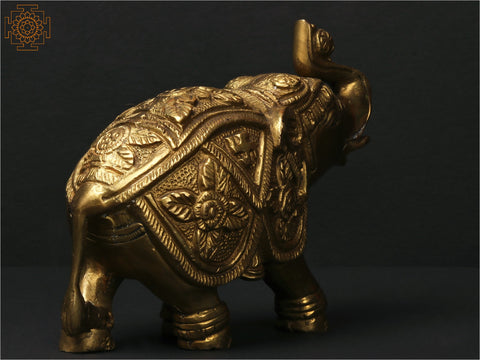 Decorated Elephant Brass Idol with Upraised Trunk