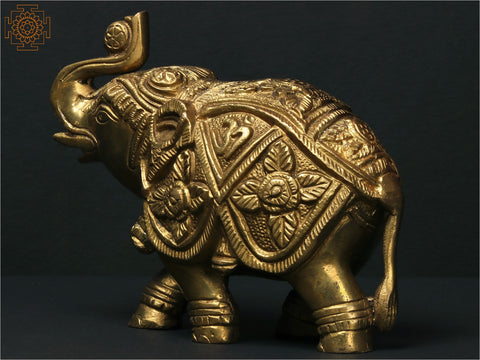 Decorated Elephant Brass Idol with Upraised Trunk