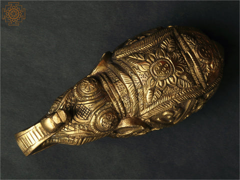 Decorated Elephant Brass Idol with Upraised Trunk