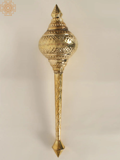 Brass Lord Hanuman Mace Idol - Handmade Pooja Statue
