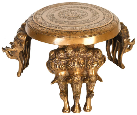 Ritual Chowki with Three Elephant Head Legs