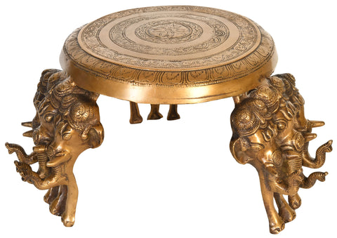 Ritual Chowki with Three Elephant Head Legs