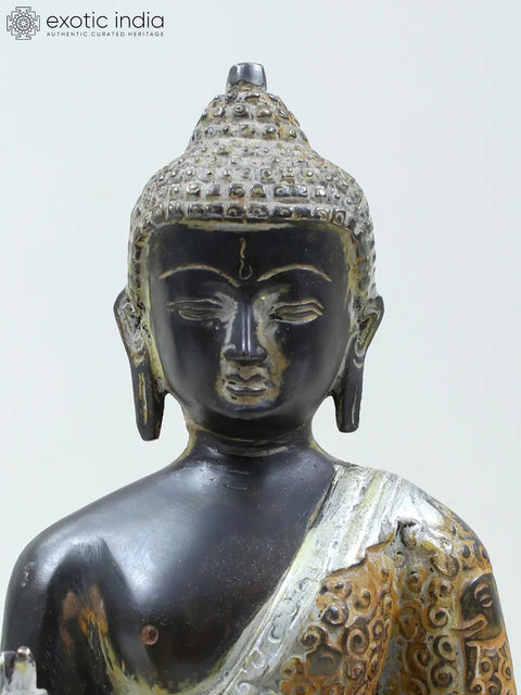 8" Tibetan Buddhist Deity Blessing Buddha Brass Statue with Carved Robe