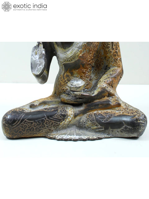 8" Tibetan Buddhist Deity Blessing Buddha Brass Statue with Carved Robe