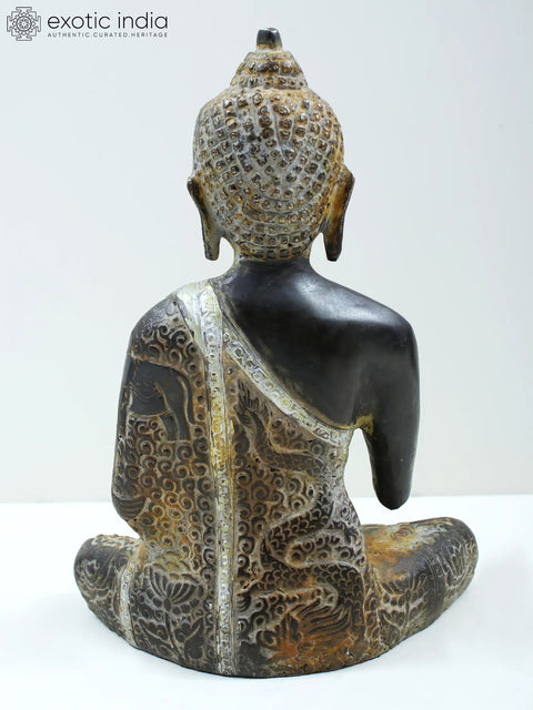 8" Tibetan Buddhist Deity Blessing Buddha Brass Statue with Carved Robe