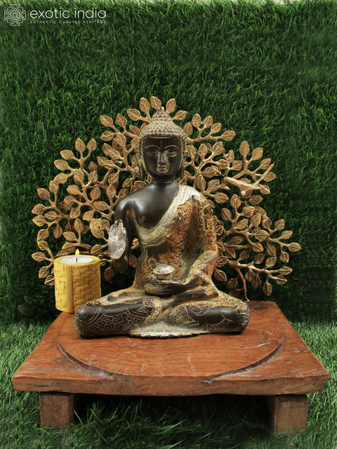 8" Tibetan Buddhist Deity Blessing Buddha Brass Statue with Carved Robe