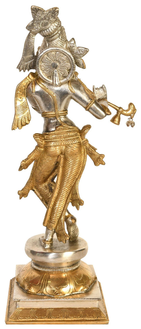 14" Krishna Playing on Flute In Brass | Handmade | Made In India