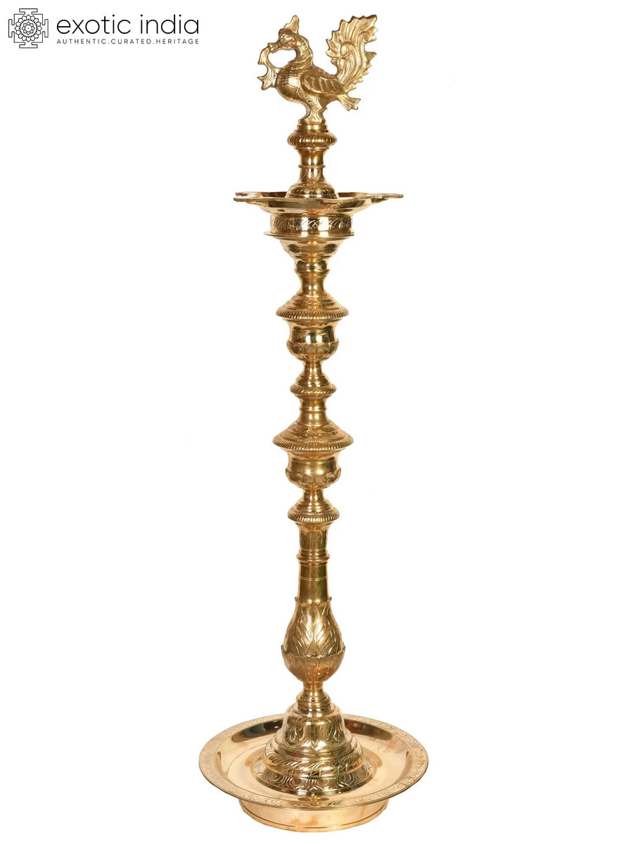 43" Large Brass Mayur Lamp Handmade Statue