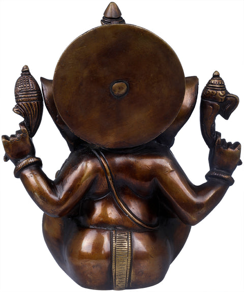 8" Crown Ganesha In Brass | Handmade | Made In India