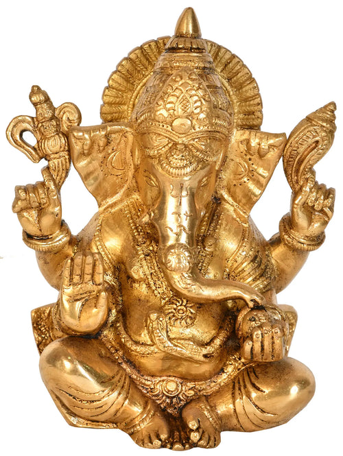 6" Ashirwad Ganesha Handmade Brass Statue for Pooja