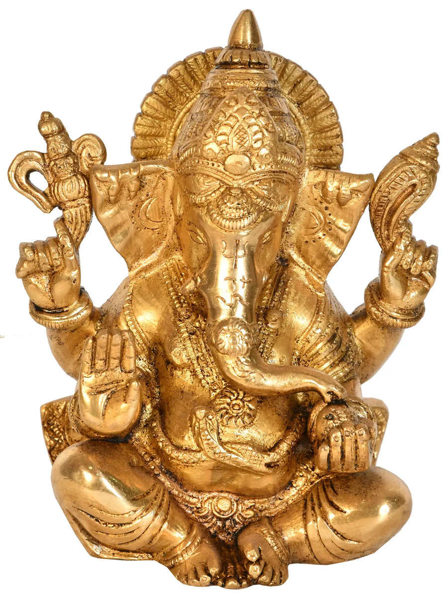 6" Ashirwad Ganesha Handmade Brass Statue for Pooja