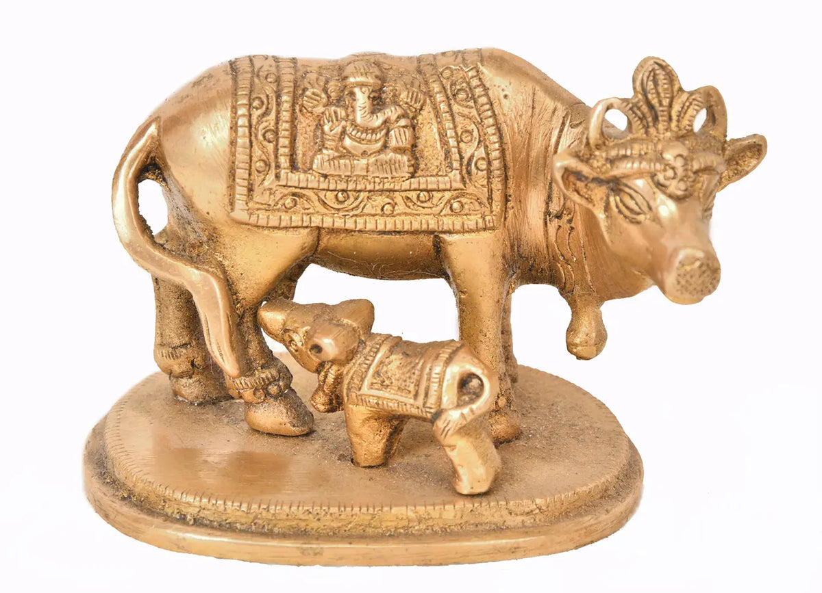 2" Cow and Calf (Small Statue) In Brass | Handmade | Made In India