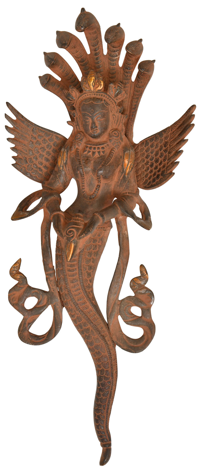 14" Brass Naga Kanya Wall Hanging Statue Handmade Snake Woman Idol