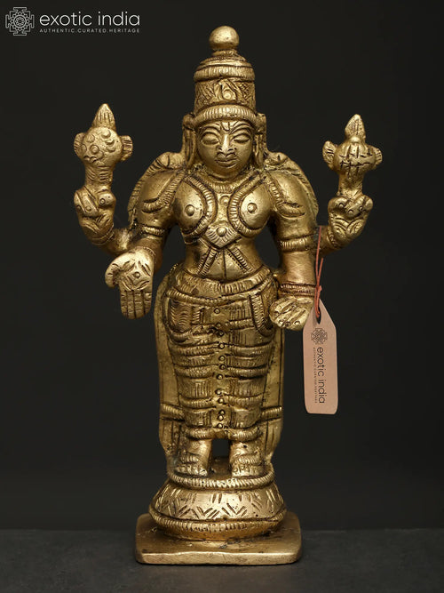 4" Standing Chaturbhuja Vishnu Brass Idol for Pooja