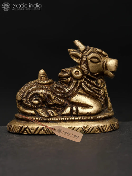 2" Brass Nandi with Shivalinga Handmade Idol