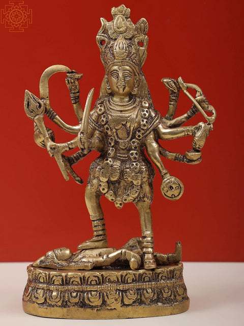9" Goddess Kali Brass Sculpture | Handmade Brass Statue | Made in India