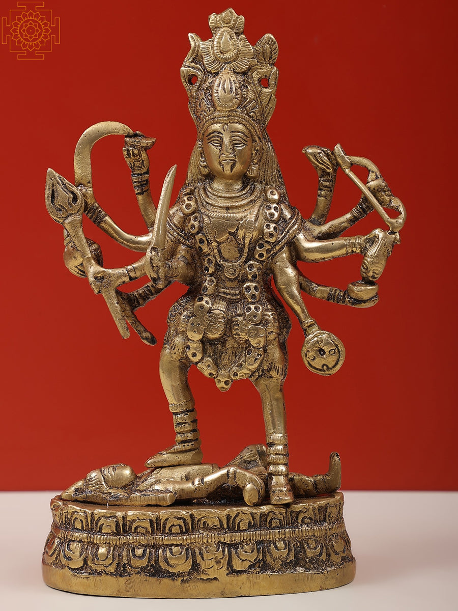 9" Goddess Kali Handmade Brass Statue for Home Pooja