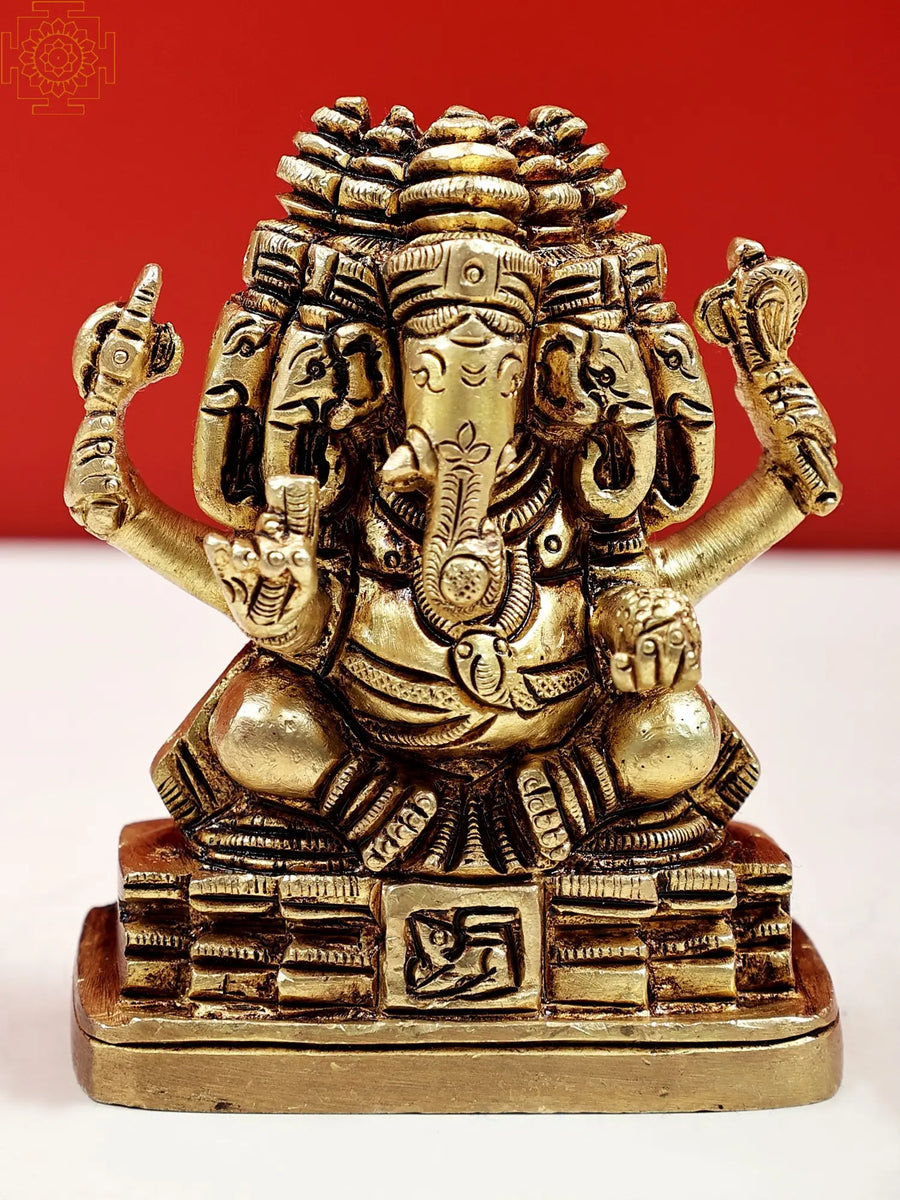 3" Panchamukhi Ganesha Handmade Brass Statue for Pooja