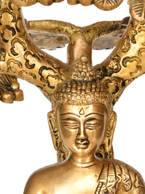 11" Lord Buddha Preaching Under The Boddhi Tree (Tibetan Buddhist) In Brass | Handmade | Made In India