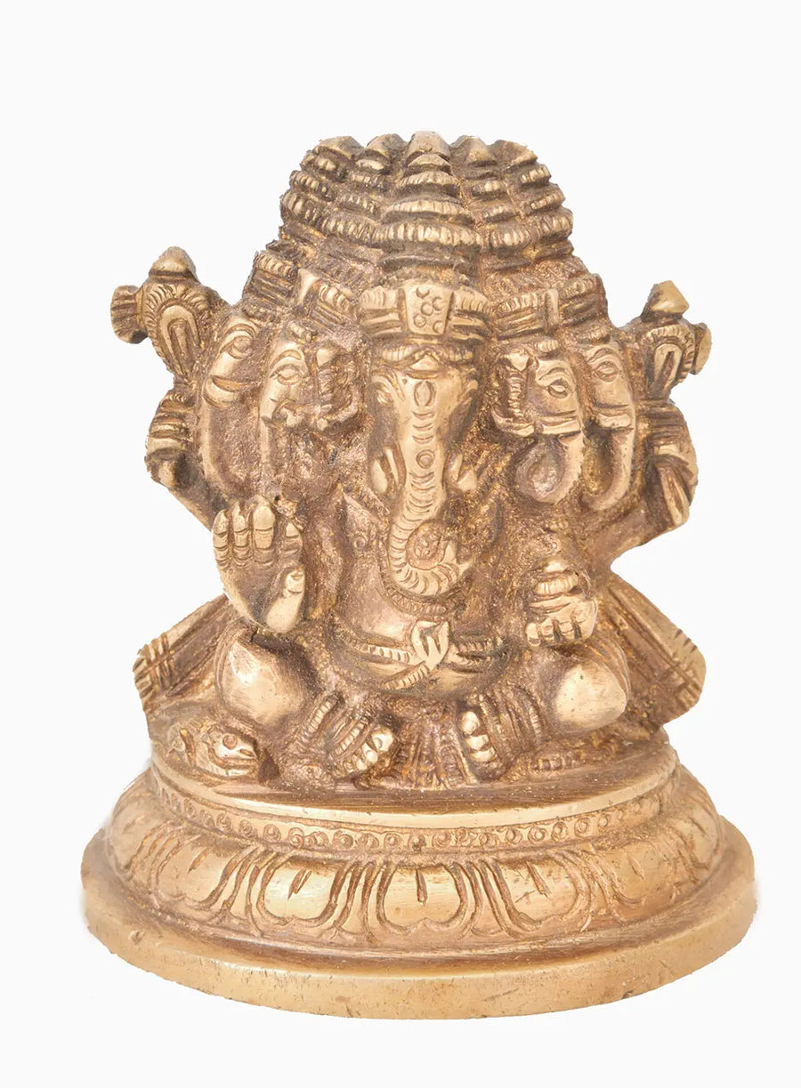3" Panchamukhi Ganesha Brass Statue Handmade