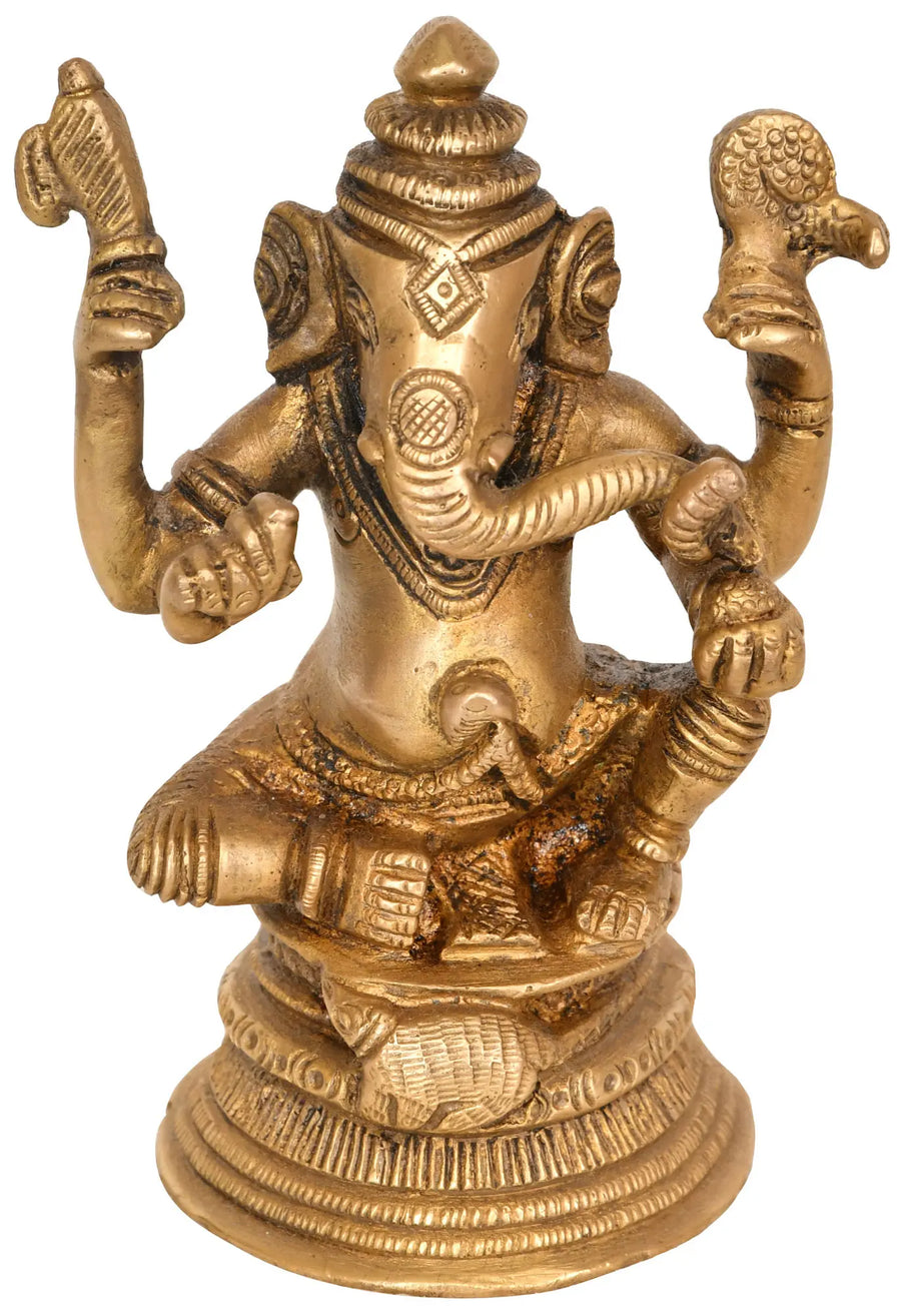 4" Handmade Ganesha Brass Statue for Pooja
