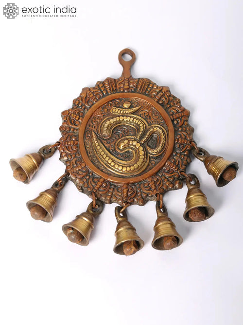 9" OM Wall Hanging with Bells Brass Statue for Pooja