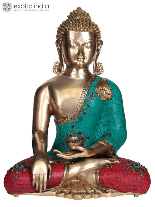 19" Lord Buddha Earth-Witness Gesture Handmade Brass Statue