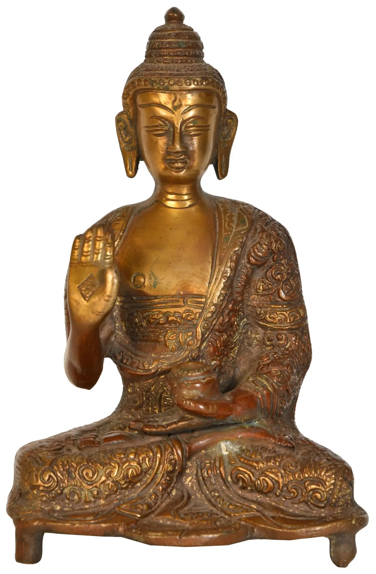 6" Blessing Buddha Statue In Brass | Handmade | Made In India