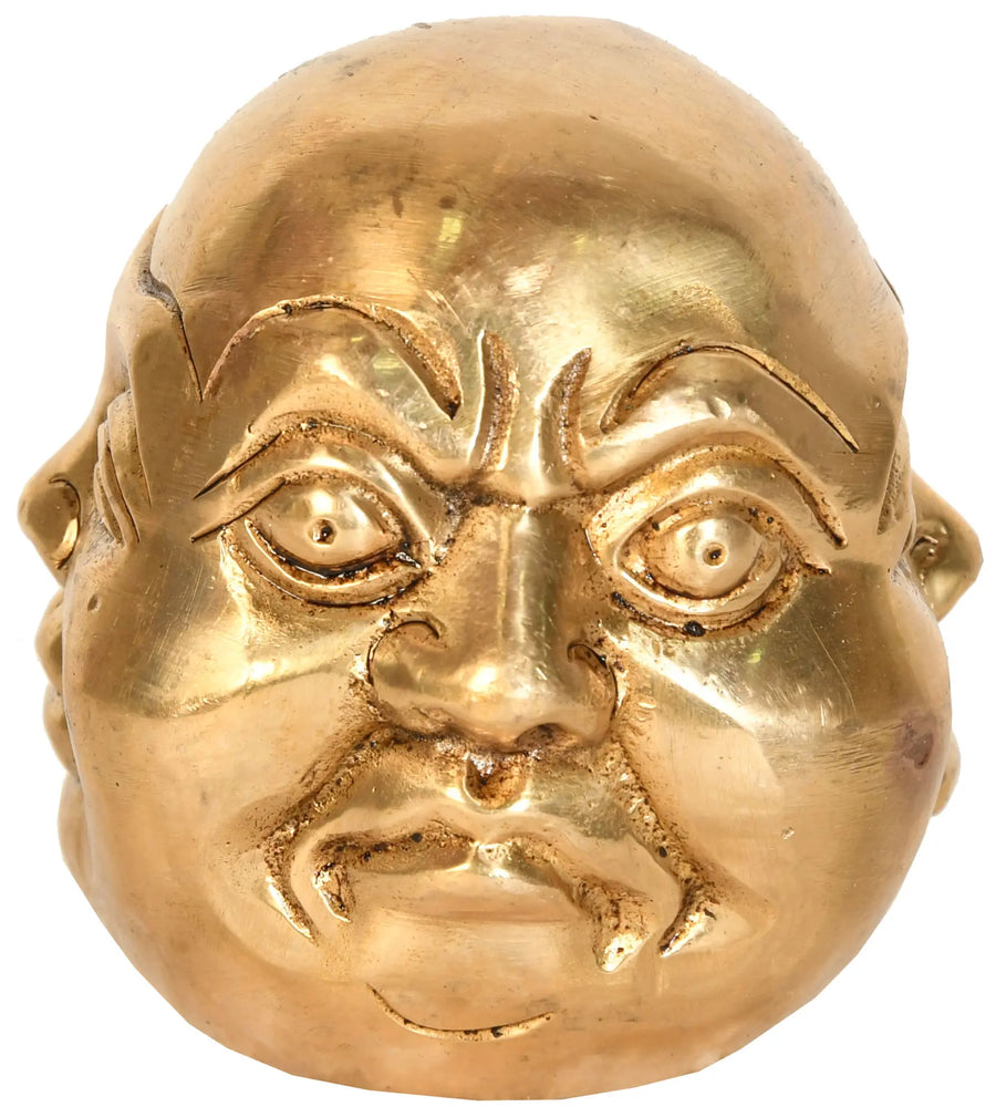 3" Four Faced Laughing Buddha Head Brass Statue Tibetan Buddhist Handmade
