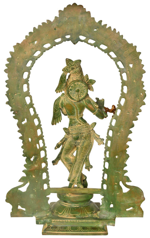 18" Lord Krishna with Aureole In Brass | Handmade | Made In India