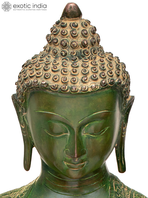 21" Lord Buddha in Mara Vijay Mudra Wearing a Fine Carved Robe (Tibetan Buddhist) In Brass | Handmade | Made In India