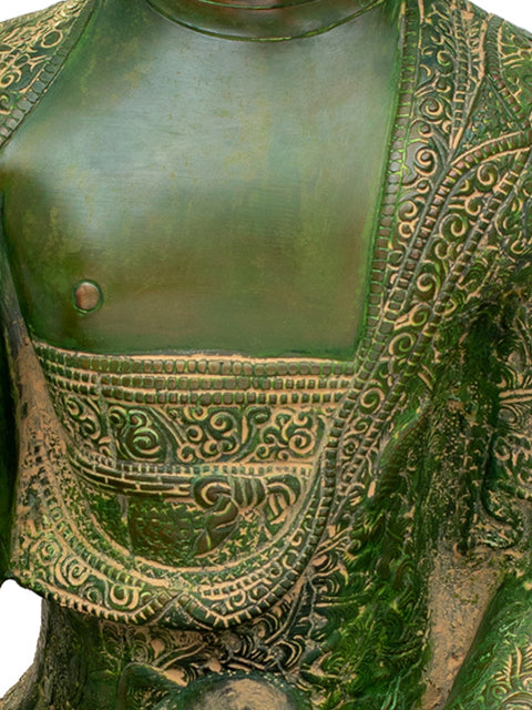 21" Lord Buddha in Mara Vijay Mudra Wearing a Fine Carved Robe (Tibetan Buddhist) In Brass | Handmade | Made In India