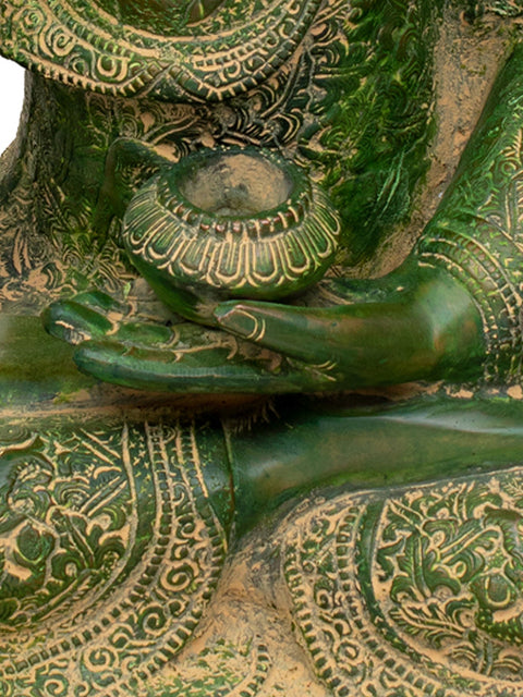 21" Lord Buddha in Mara Vijay Mudra Wearing a Fine Carved Robe (Tibetan Buddhist) In Brass | Handmade | Made In India