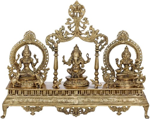 27" Brass Lakshmi Ganesha Saraswati Statue for Home Pooja