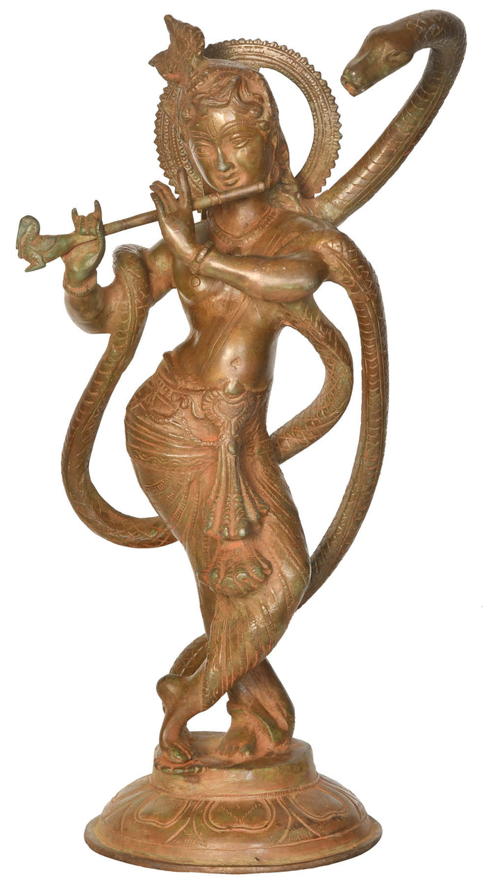 15" Krishna with Ananta Snake Brass Statue Handmade