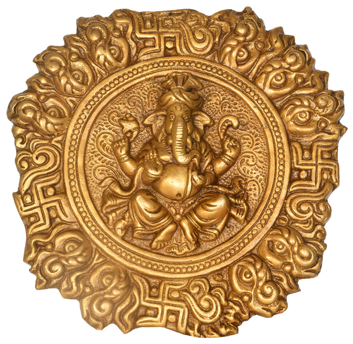 9" Pagdi Ganesha Brass Wall Hanging Handmade