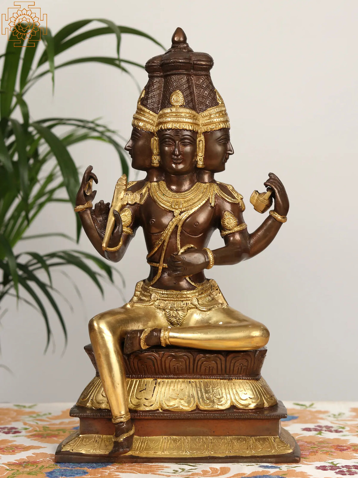 16" Brahma Ji Brass Sculpture