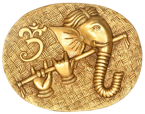 8" Handmade Brass Ganesha Fluting Wall Hanging
