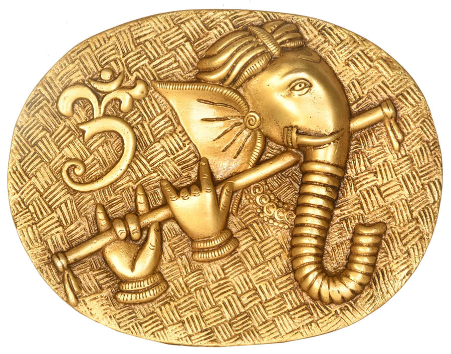 8" Handmade Brass Ganesha Fluting Wall Hanging