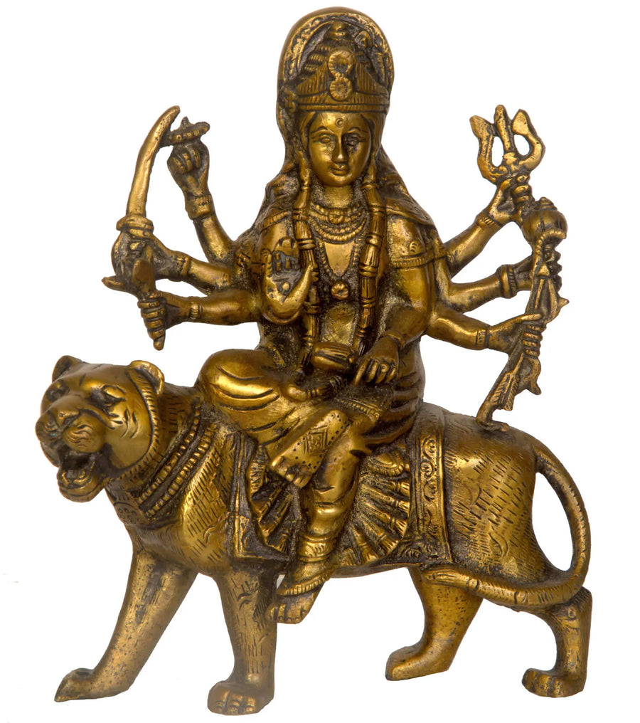 8" Goddess Durga Brass Statue Handmade