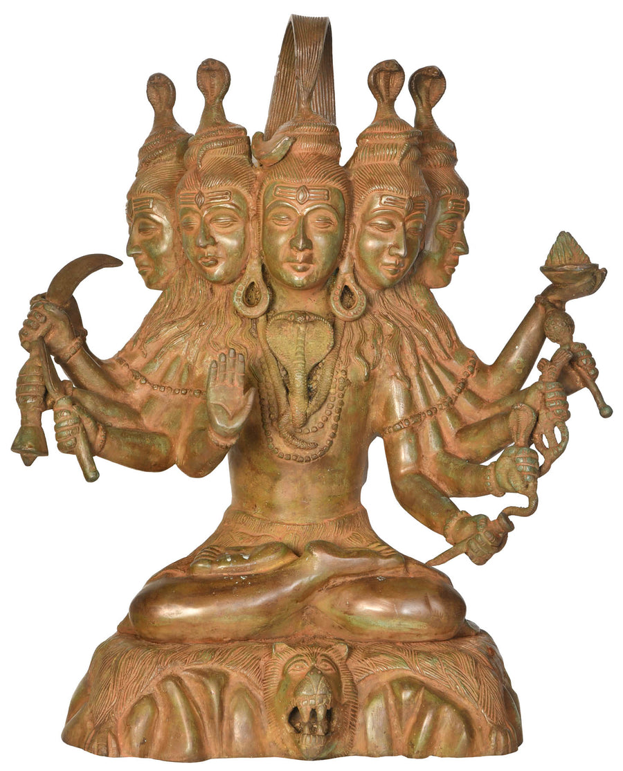 16" Handmade Panchamukha Sadashiva Brass Statue
