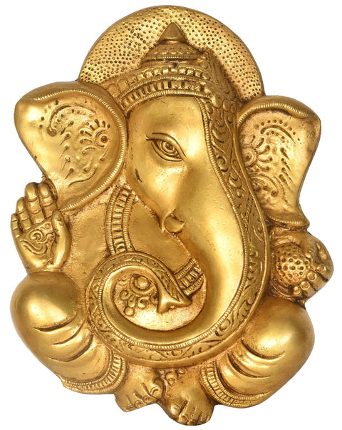 10" Bhagawan Ganesha Wall Hanging (Flat Statue) In Brass | Handmade | Made In India