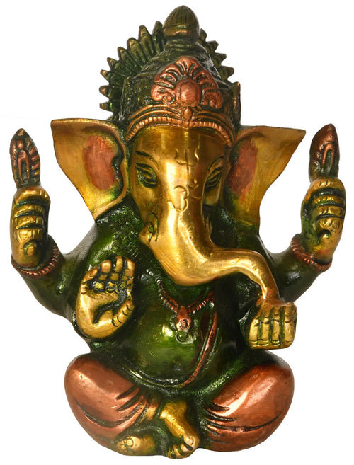 4" Handmade Blessing Ganesha Brass Statue for Home Decor