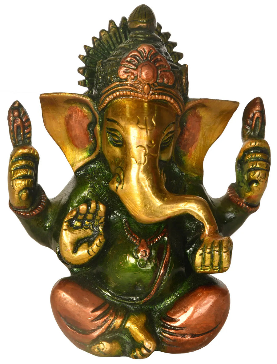 4" Handmade Blessing Ganesha Brass Statue for Home Decor