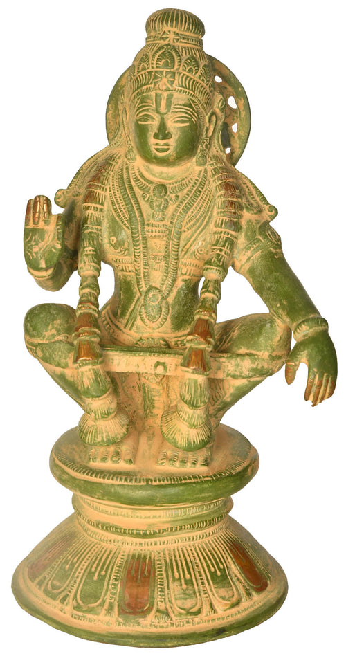 8" Ayyappan Brass Statue - Handmade Saint Idol for Pooja