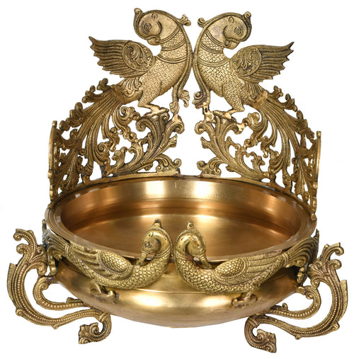 Large Brass Parrot Urli Statue for Home Decor