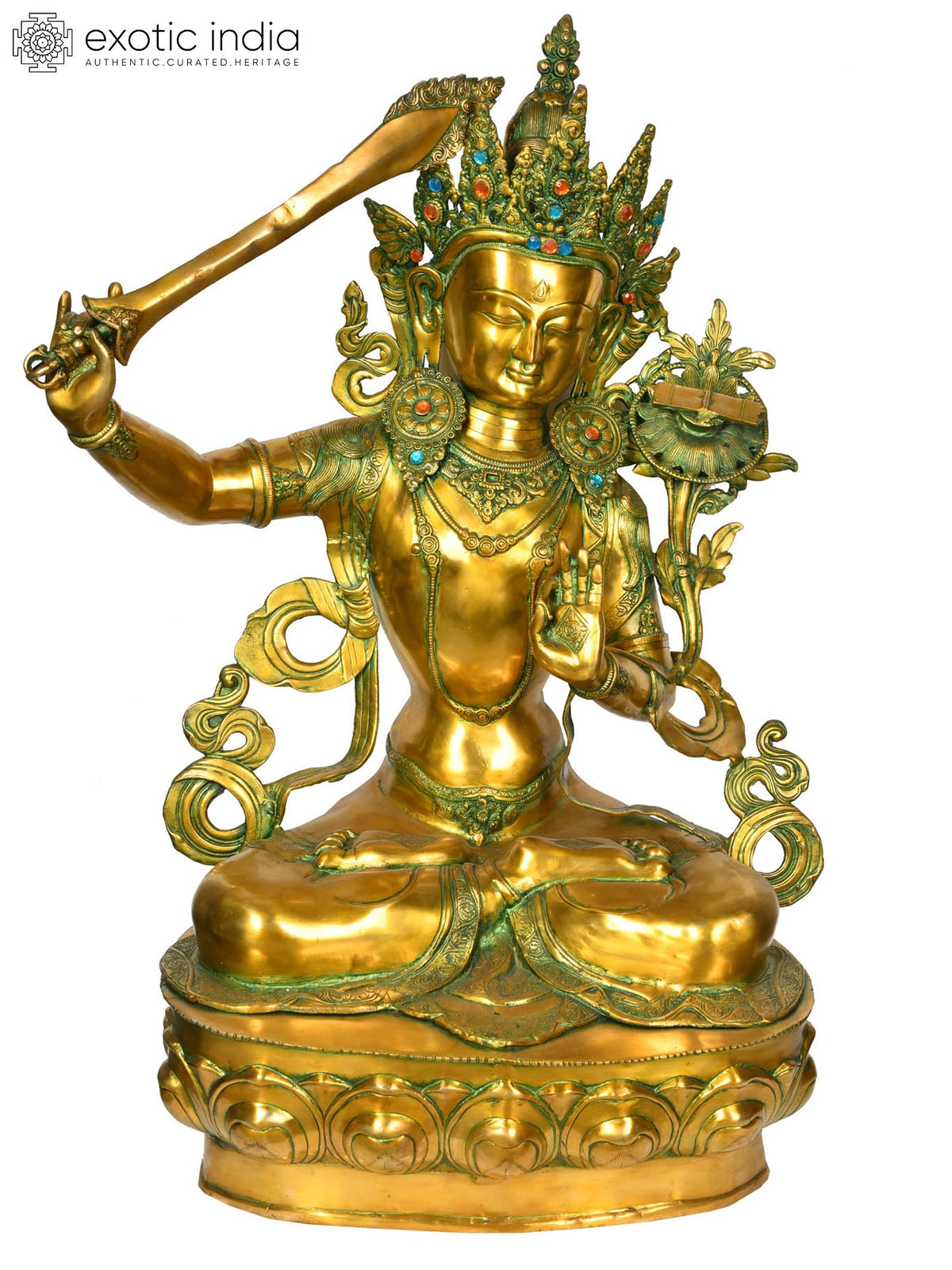 39" Large Size Manjushri - Bodhisattva of Transcendent Wisdom (Tibetan Buddhist Deity) In Brass | Handmade | Made In India