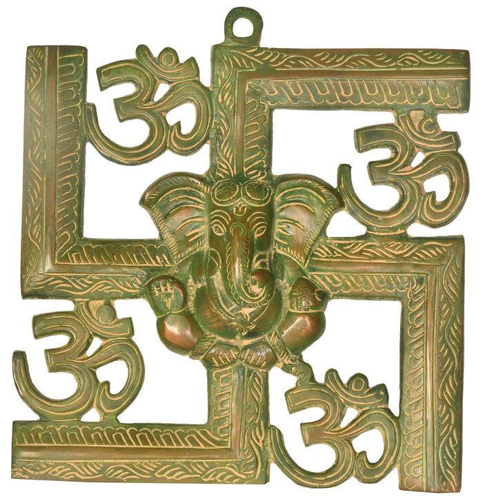 8" OM Ganesha Handmade Brass Wall Hanging